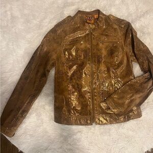 Tory Burch Tan and Gold distressed leather jacket